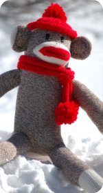 sock monkey hat roll brim hat
