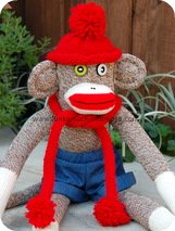 monkey hat sock monkey red roll brim hat