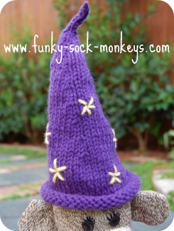 toy hat sock monkey wizards hat purple
